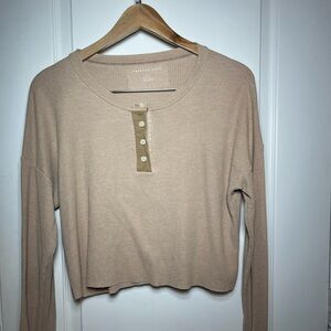 American Eagle Outfitters Beige Long Sleeve Henley